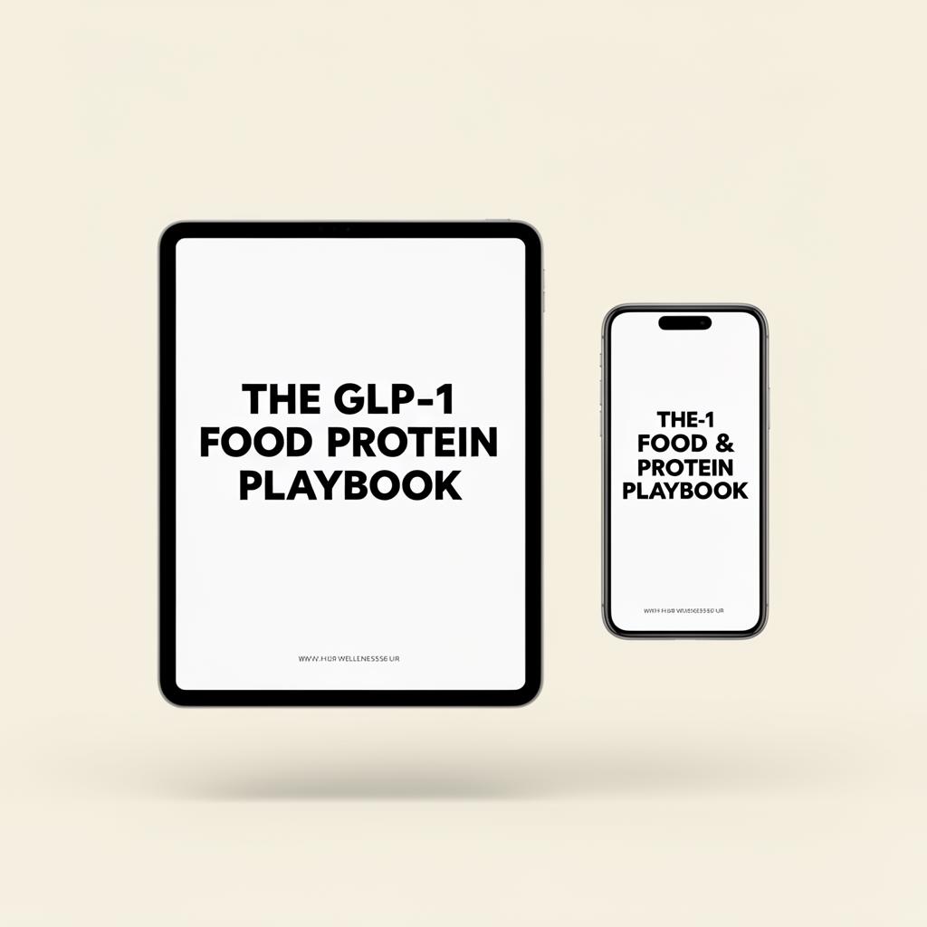The GLP-1 Food & Protein Playbook on iPad and phone